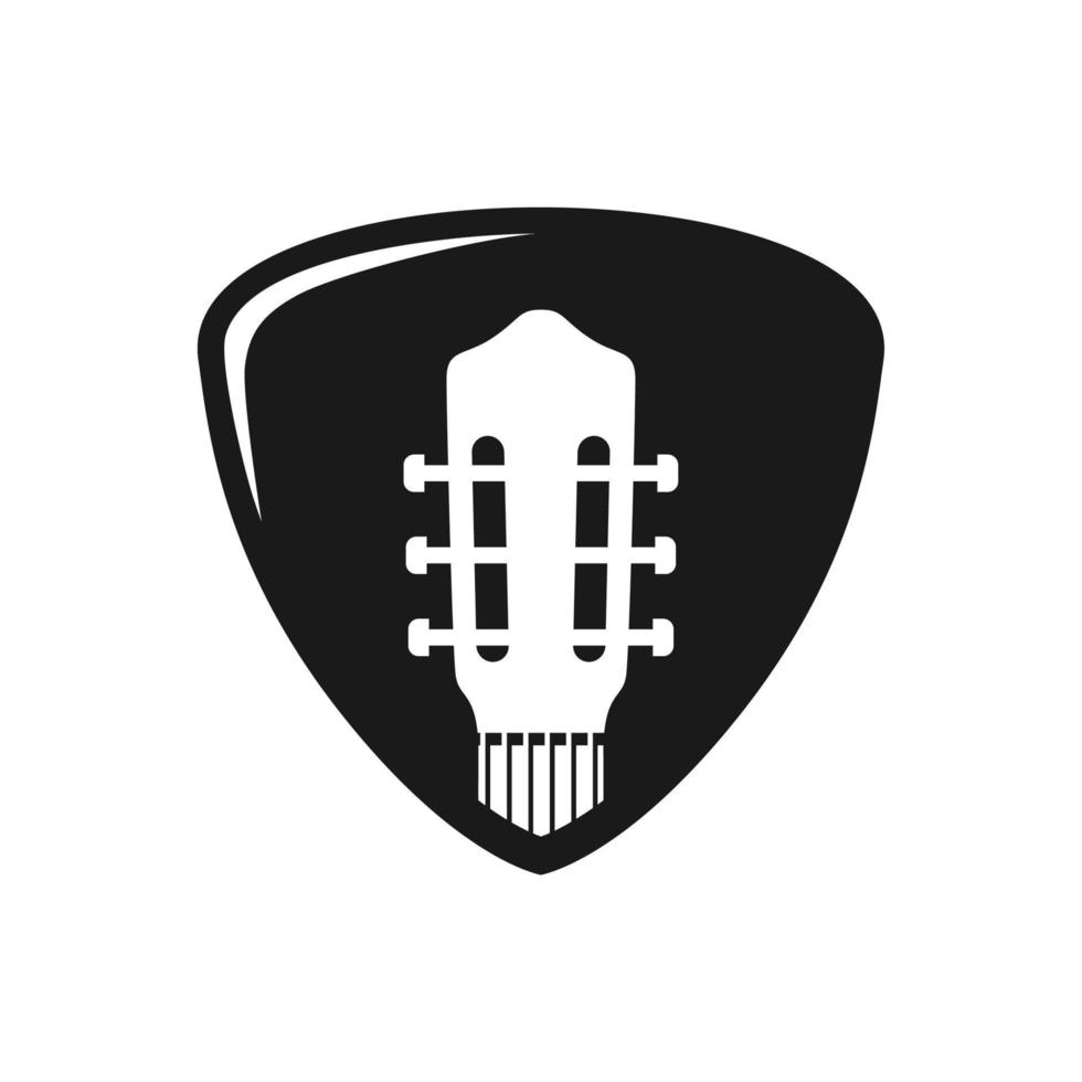 púa de guitarra y cabeza de guitarra para el logo del instrumento musical vector