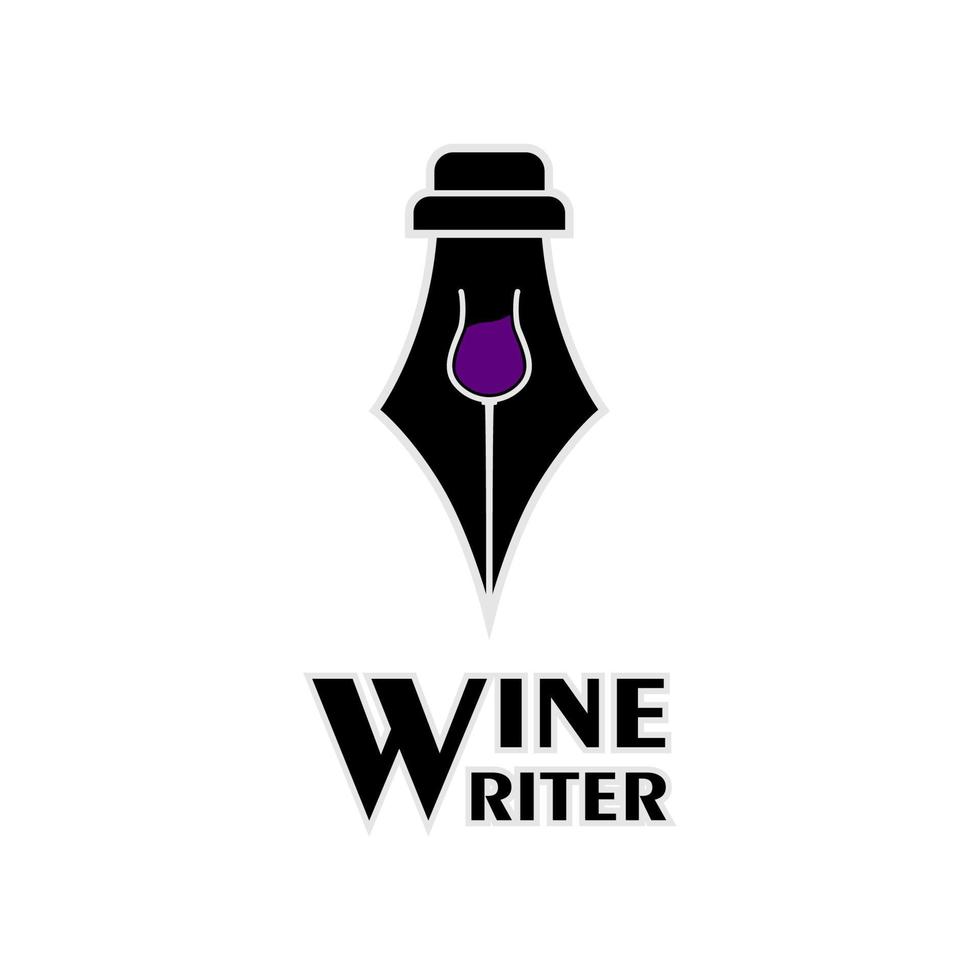 logotipo de escritor de blog de restaurante usando pluma y copa de vino como espacio negativo vector