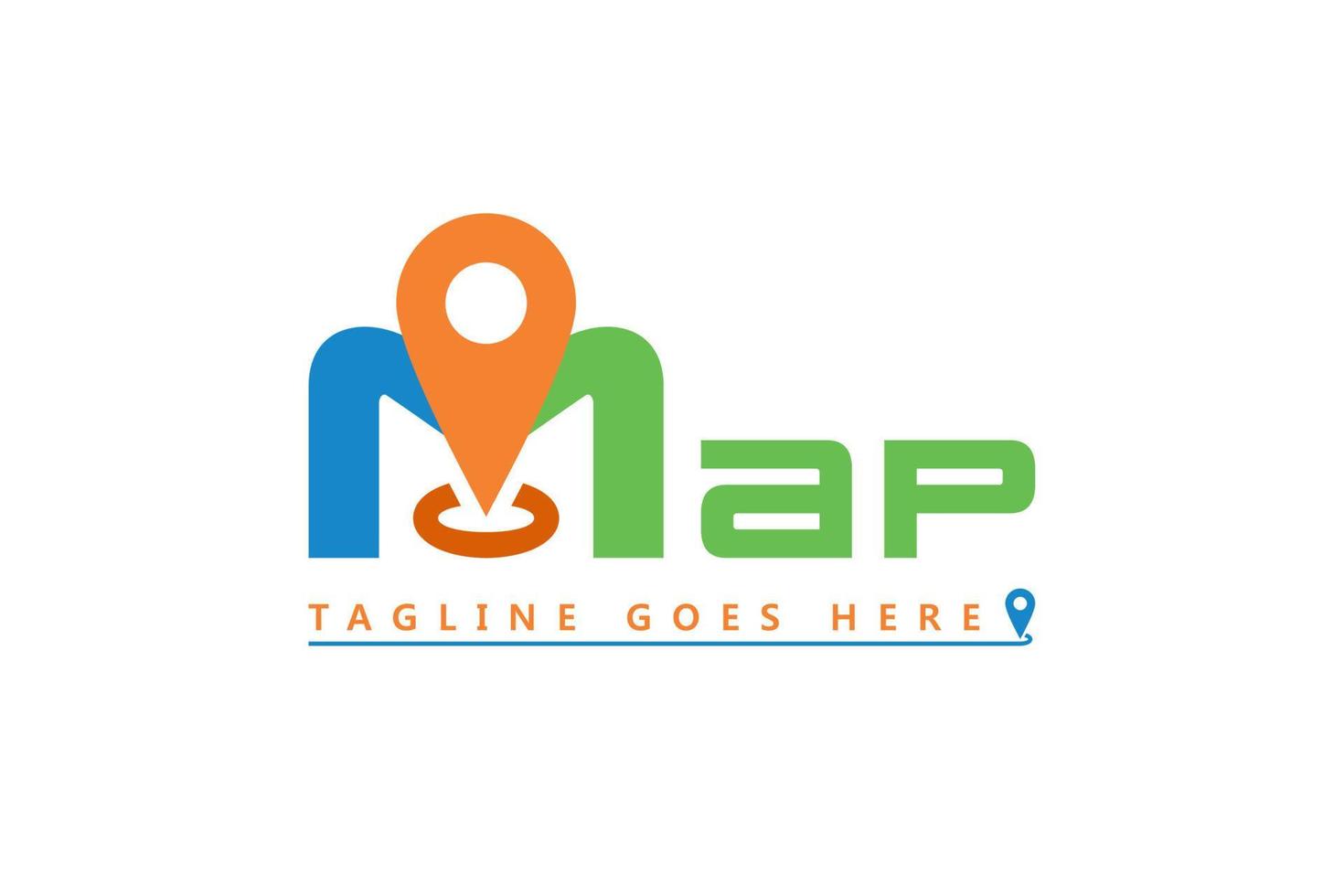 vector de tipografía de mapa de letra m para diseño de logotipo de aplicación de mapa gps, logotipo de mapa con ubicación de punto de alfiler