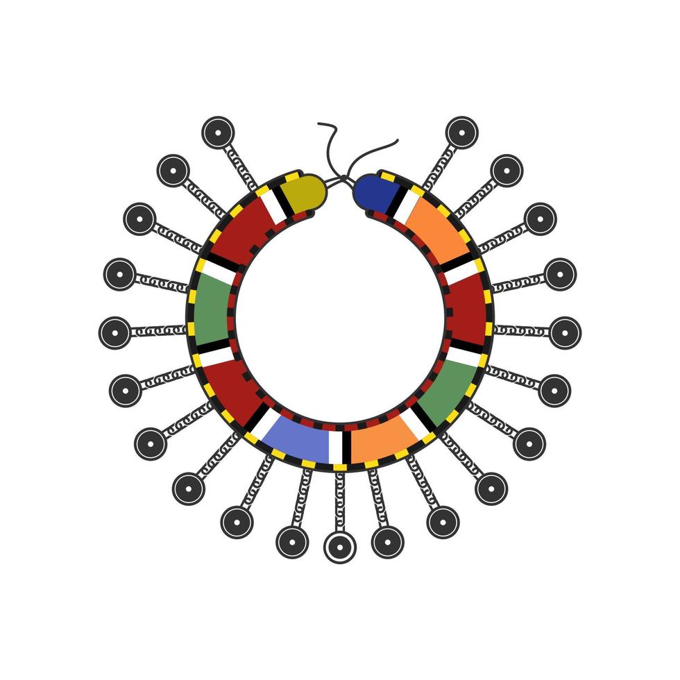 Traditional Kenyan Colorful Beaded Necklace, With Chain And Coins Vector Illustration