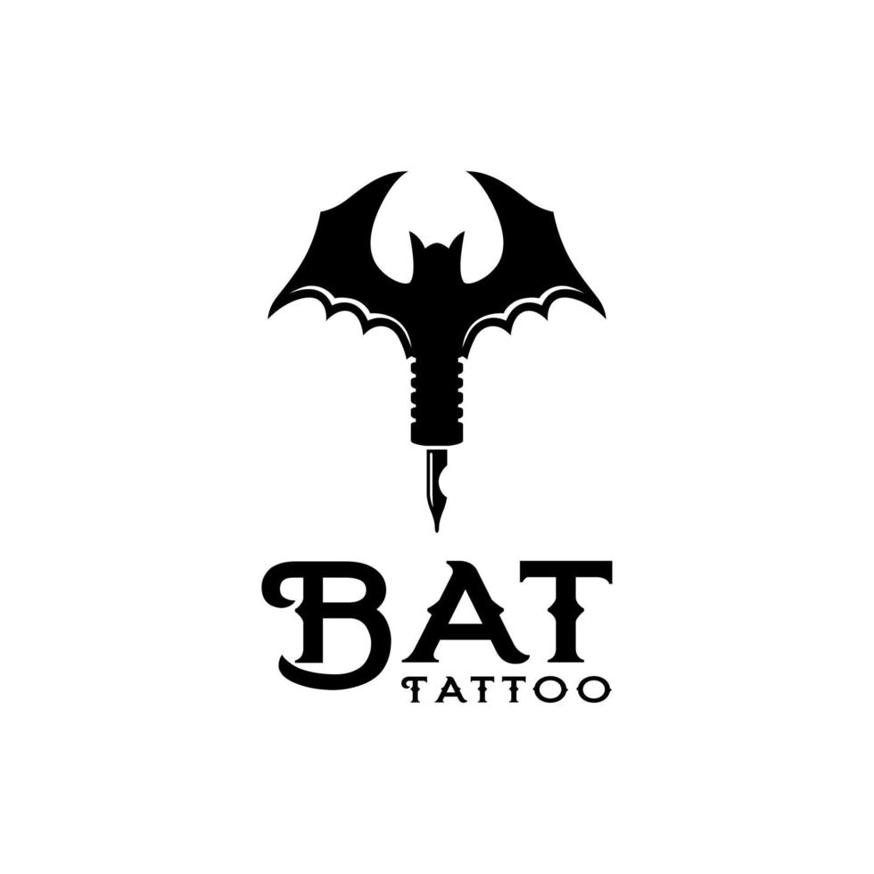 Bat Tattoo Machine Logo , Tattoo Artist Logo With Bat Symbol Vector Design