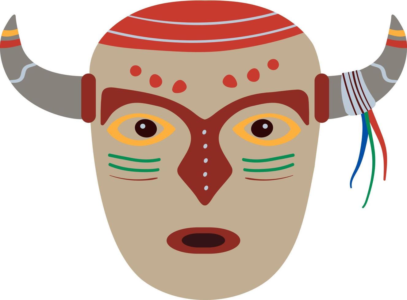 Wooden african mask with horns in flat naive style vector