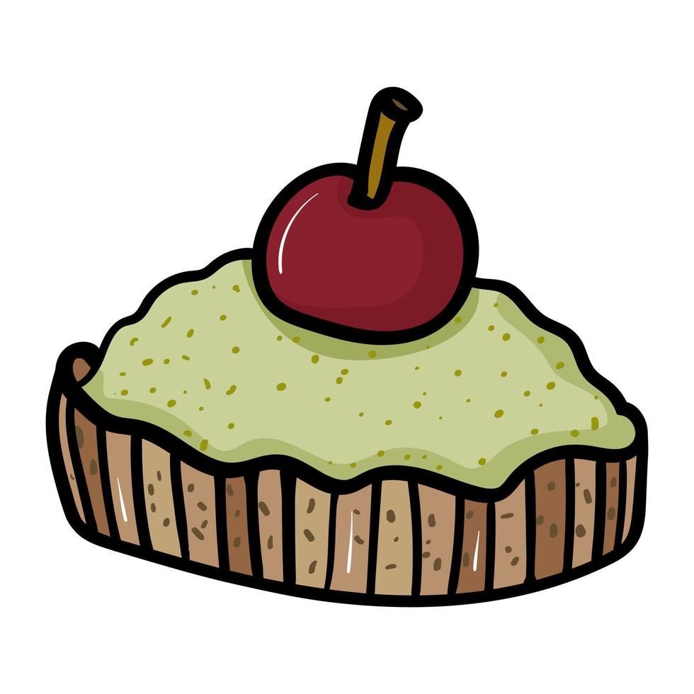 Pistachio cake with cherry vector