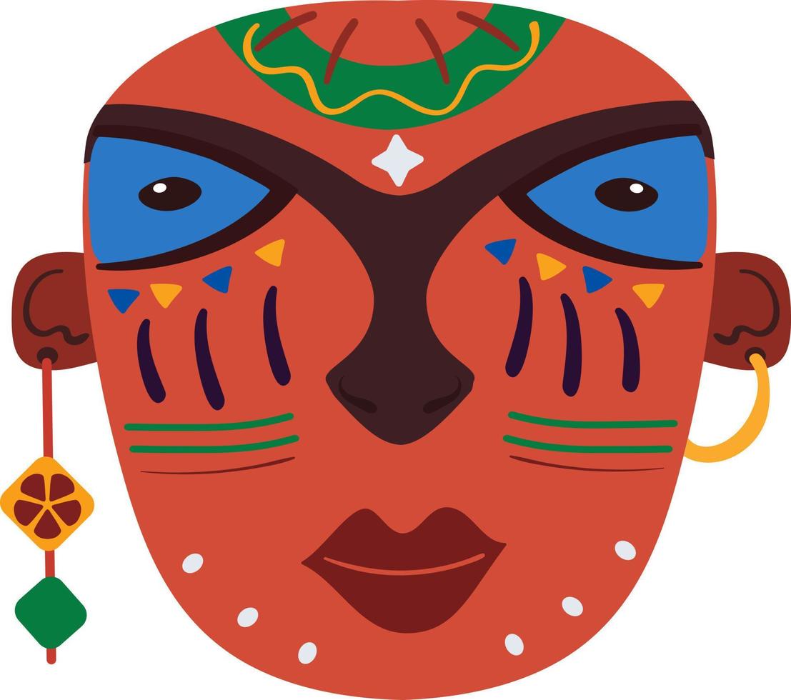 máscara africana de madera en estilo plano e ingenuo vector