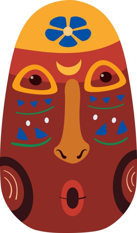 Wooden african or tiki mask with flower in flat naive style vector