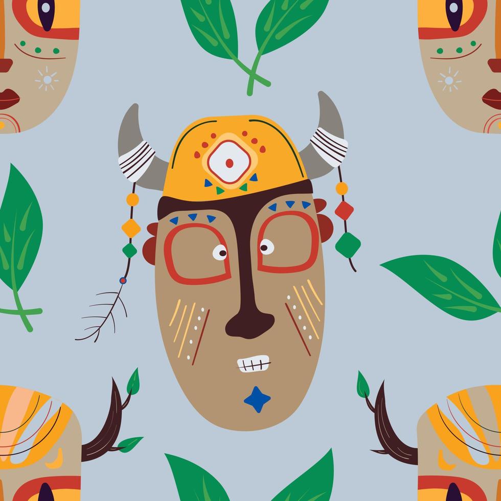 African totem mask seamless pattern vector