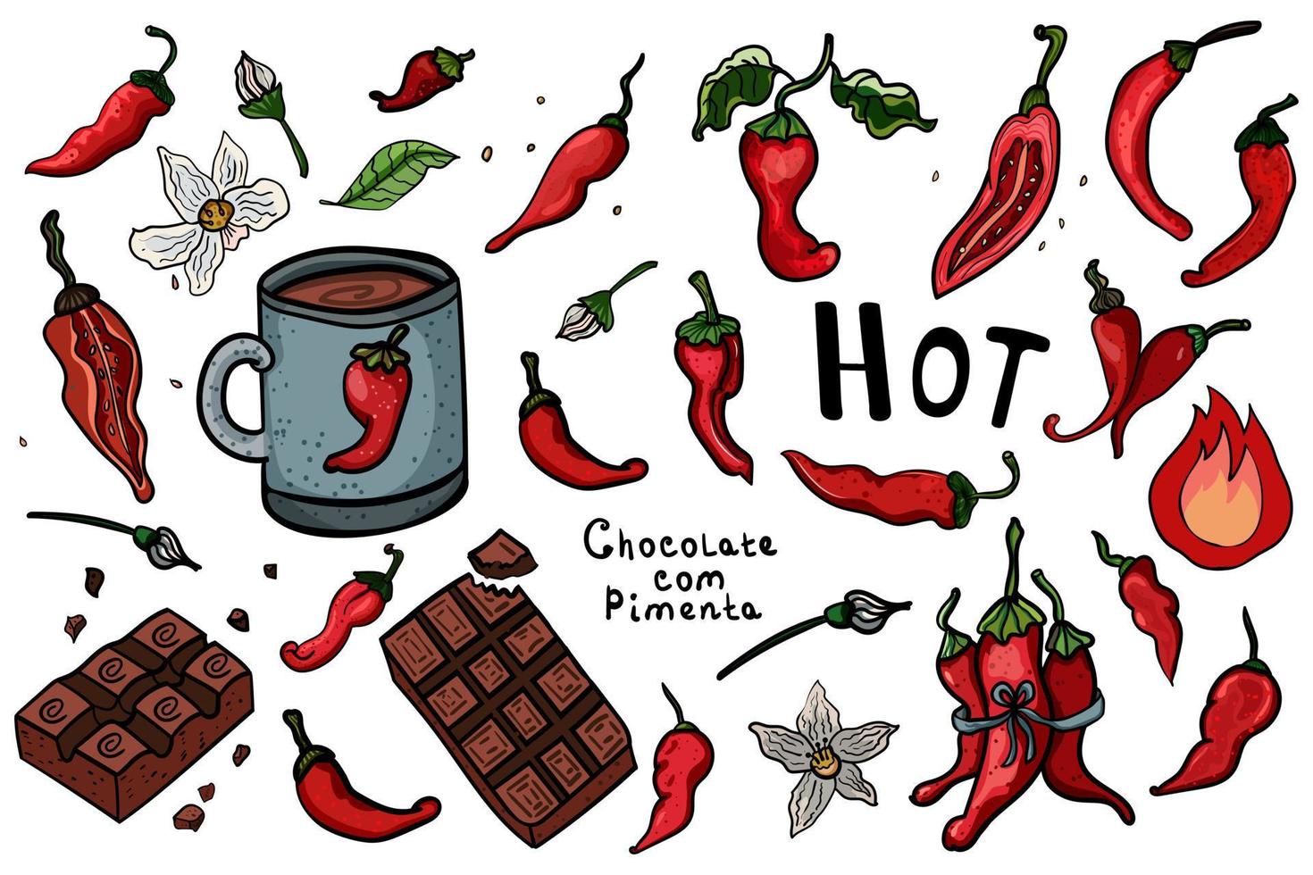 Hot Mexican peppers and chocolate vector
