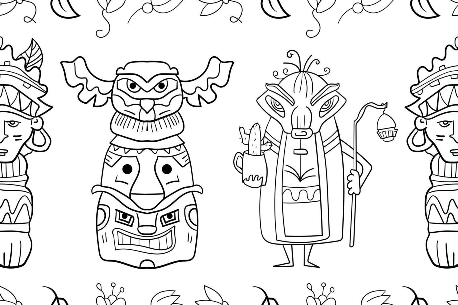 Totem Hawaii hand drawn horizontal banner vector