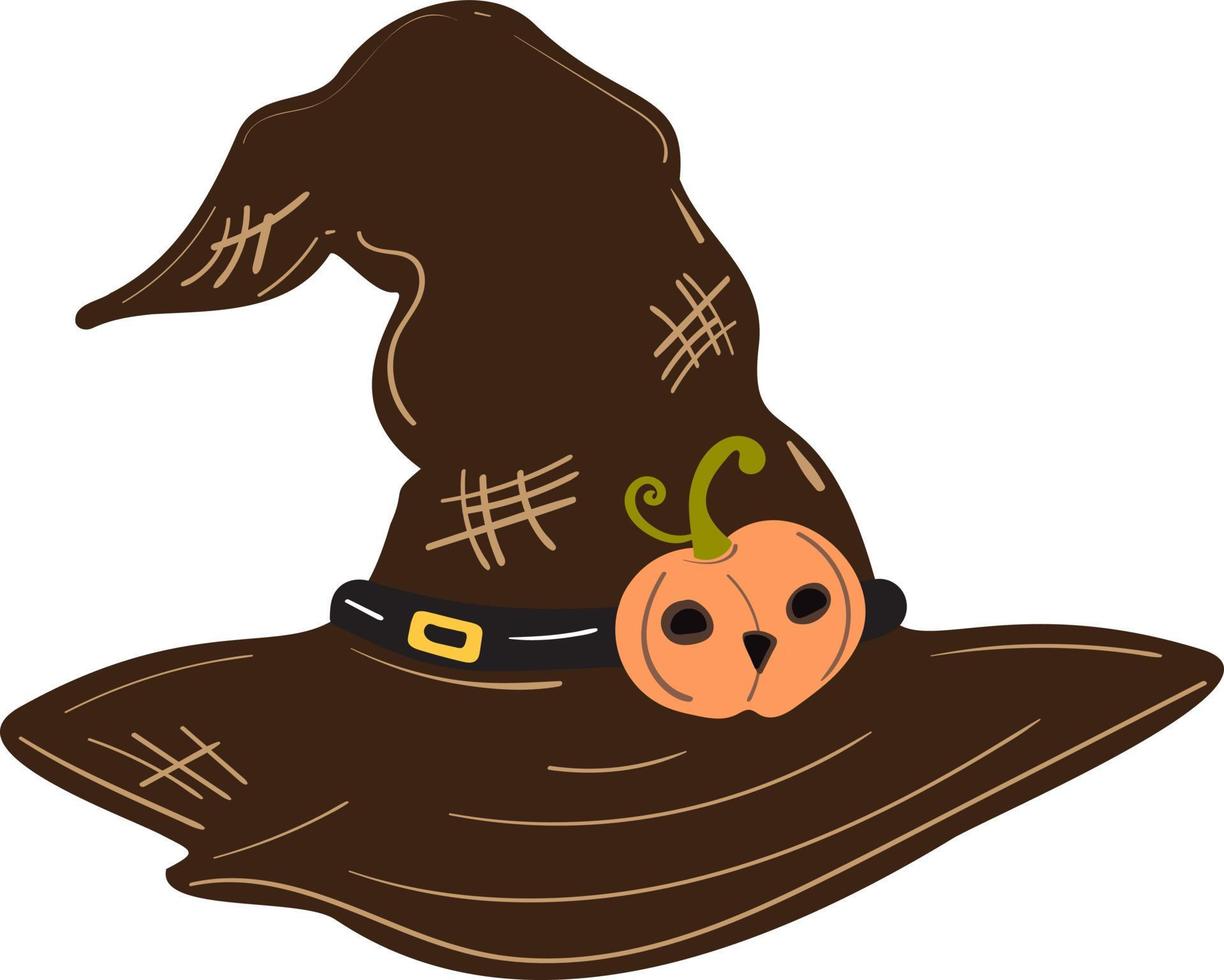 Cartoon witch and wizards hat with pumpkin vector