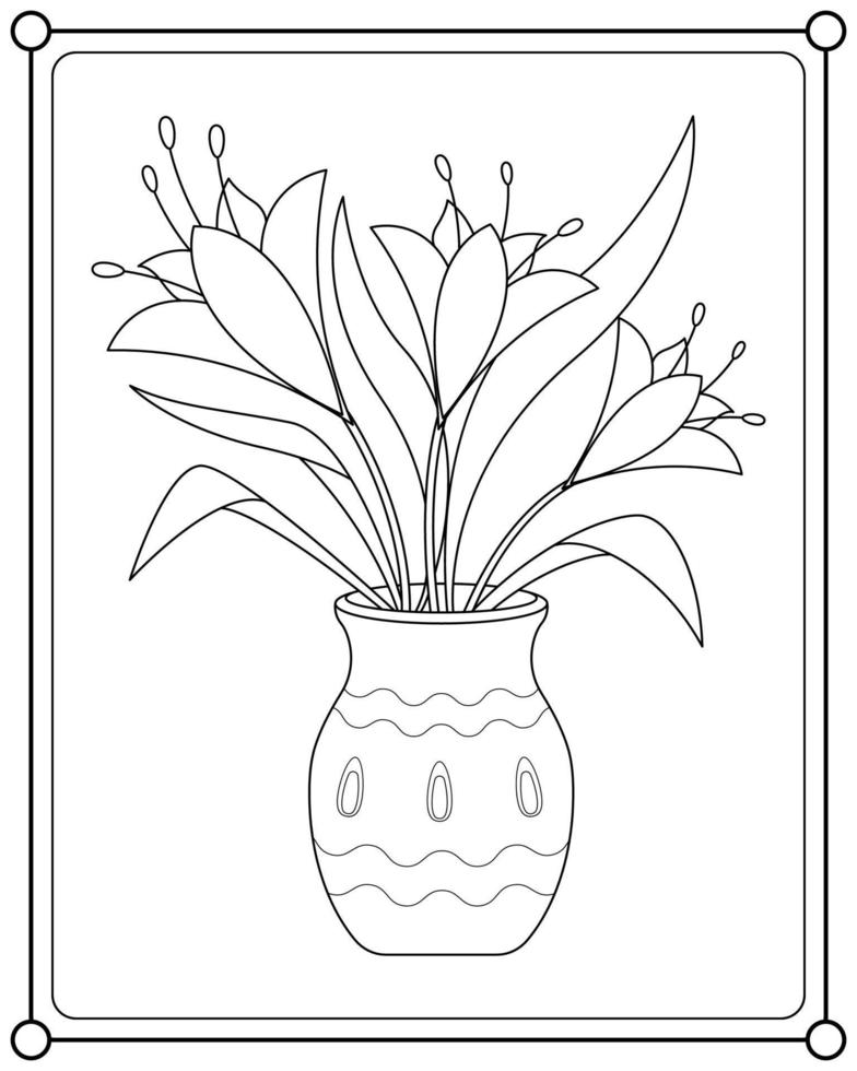 Beautiful flowers in pots suitable for coloring book vector illustration
