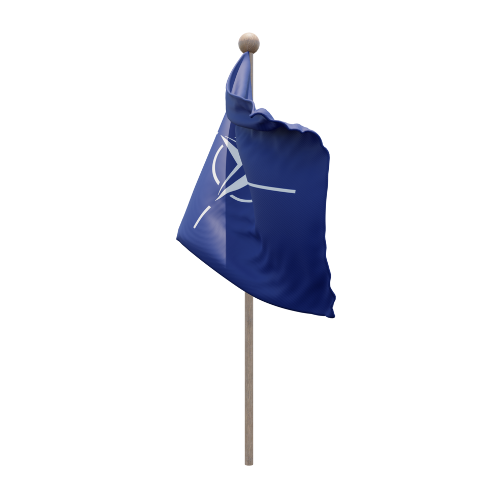 NATO 3d illustration flag on pole. Wood flagpole png