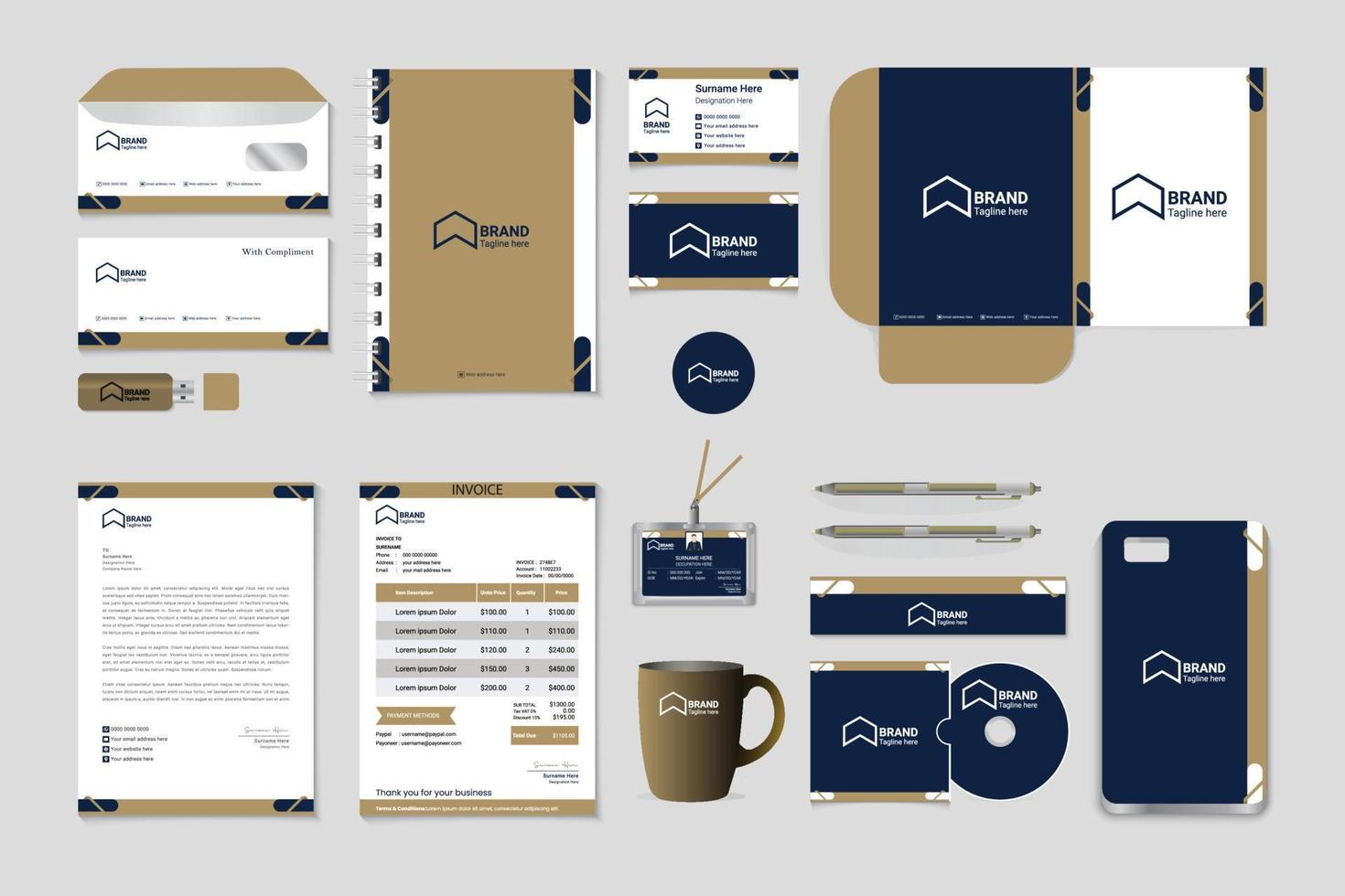 Modern set of brand stationery items vector