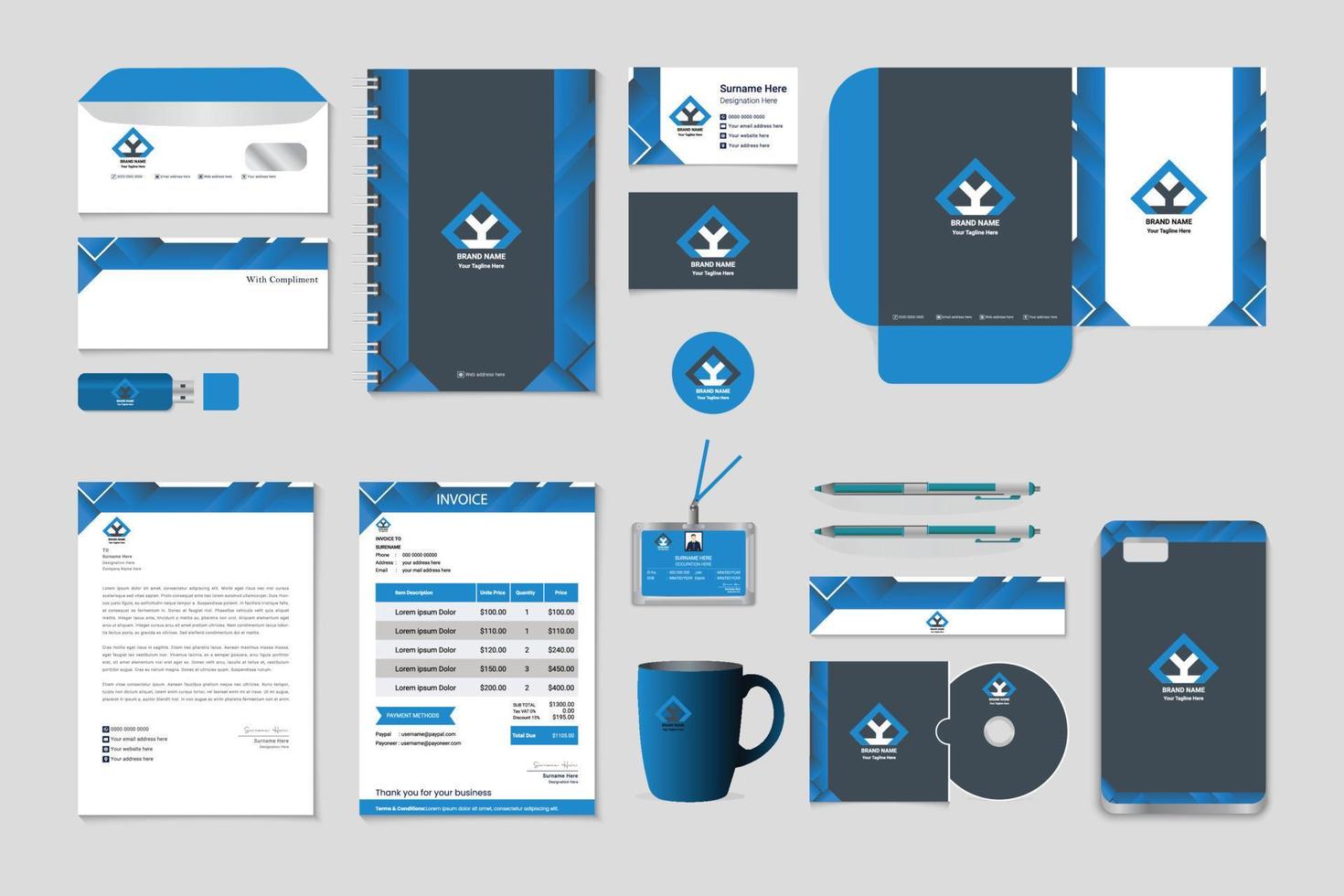 Blue creative simple modern business stationery vector