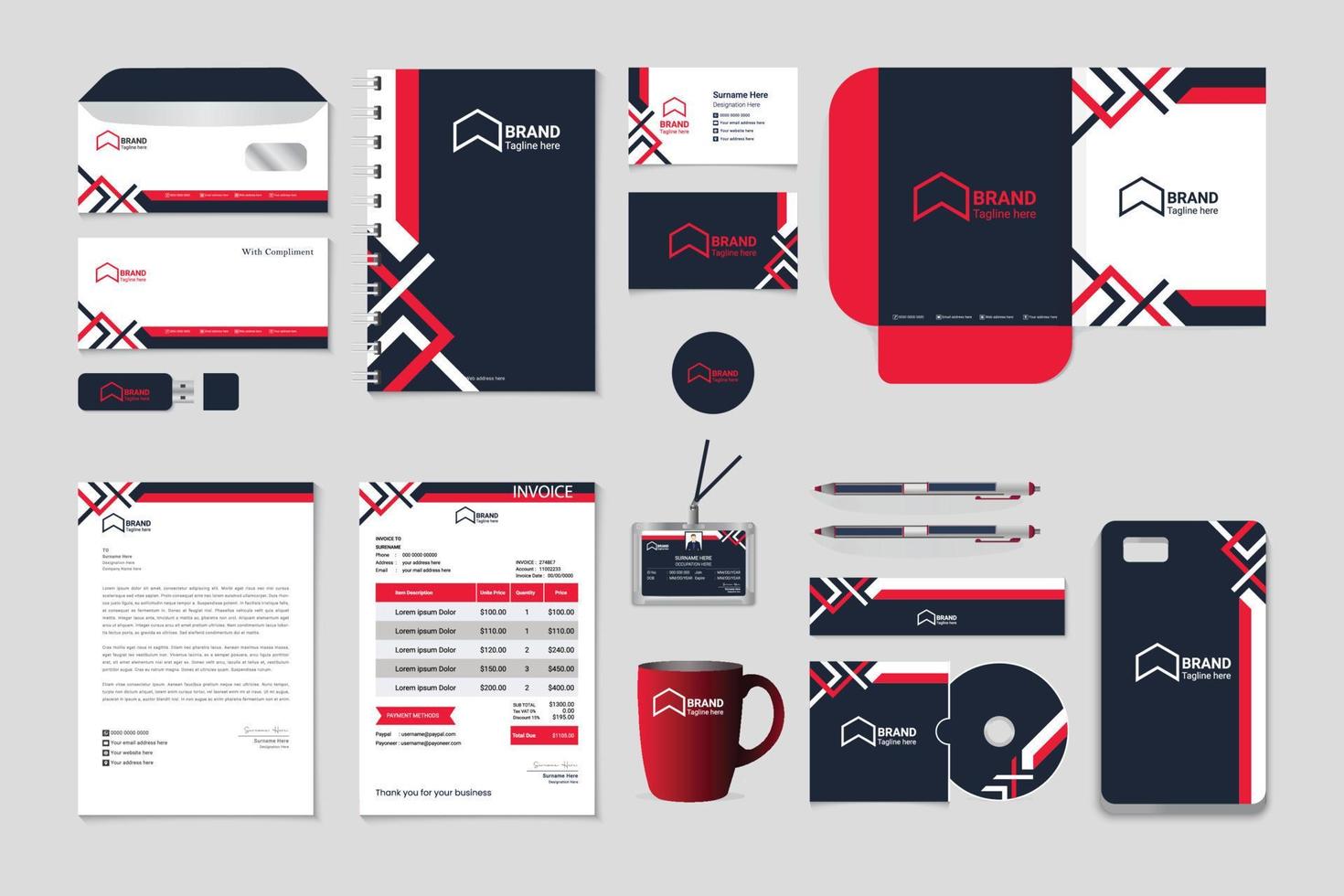 Red professional business branding stationery vector