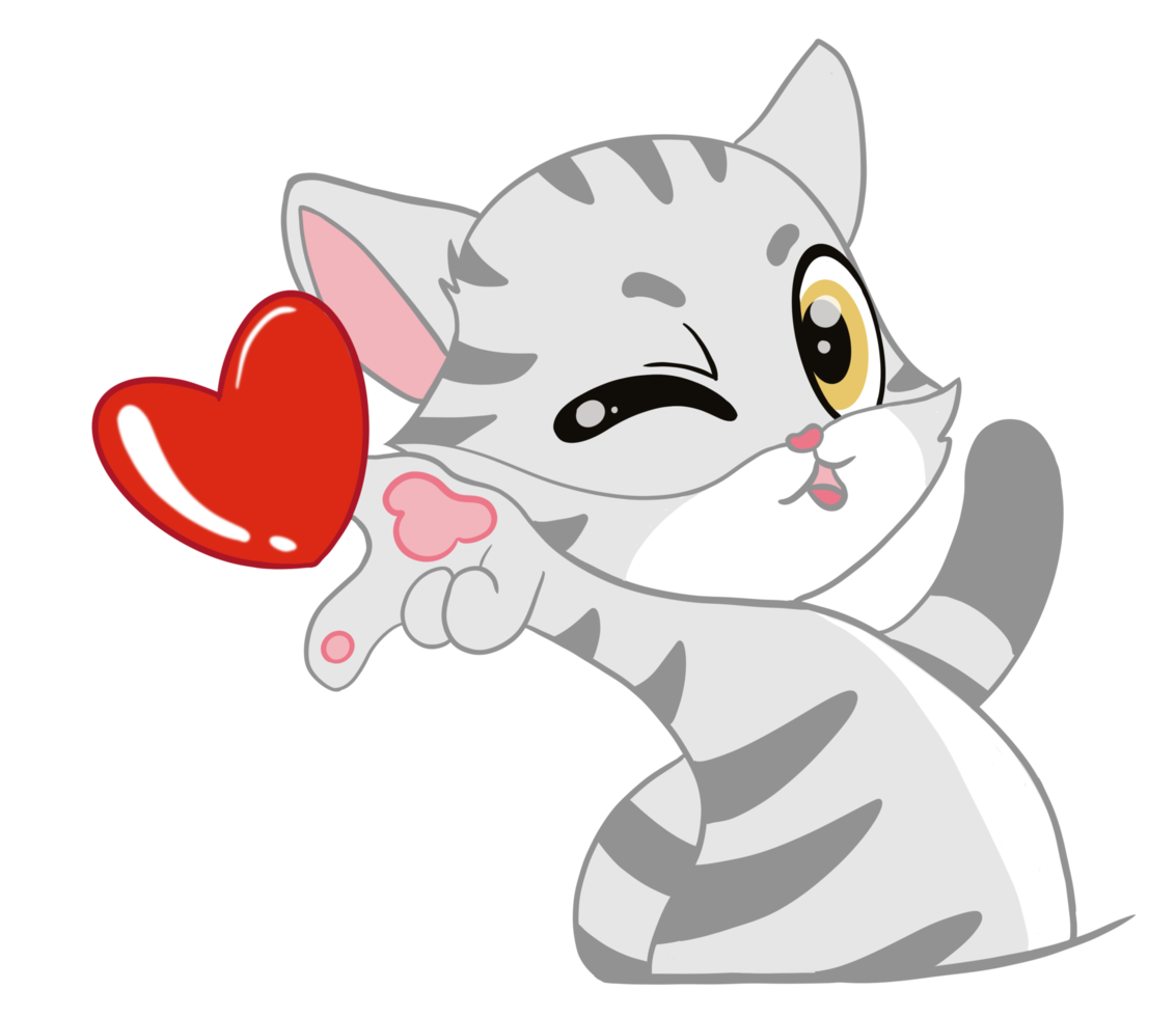 The lovely and seductive American Shorthair Cat sent red heart into the air acts like and good emotions. Doodle with a cartoon. png