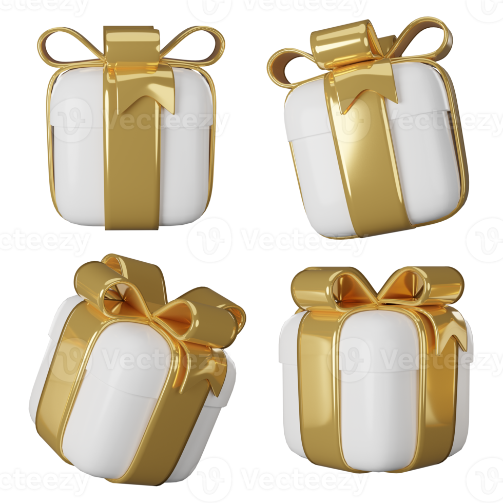 3D white gift boxes with gold ribbon png