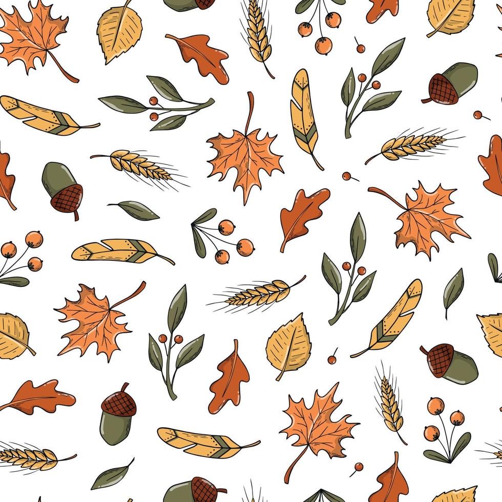 Thanksgiving and autumn seamless pattern with doodles on white background.  Wrapping paper, wallpaper, scrapbooking, stationary, textile prints,  packaging, etc. EPS 10 11337026 Vector Art at Vecteezy