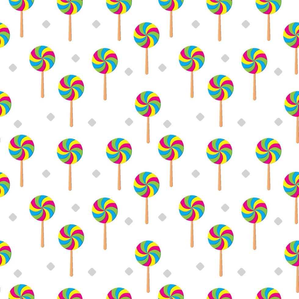 Swirl lollipop seamless pattern on white color background. Colorful vector illustration. Design template. Suitable for birthday, halloween, christmas or new year event