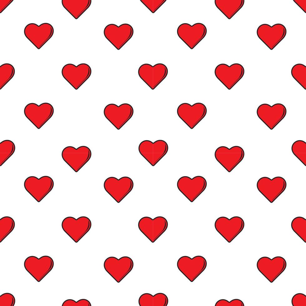 Red heart shape with outline on white color background.  Seamless pattern design template. Suitable for wedding or valentine event. Vector illustration