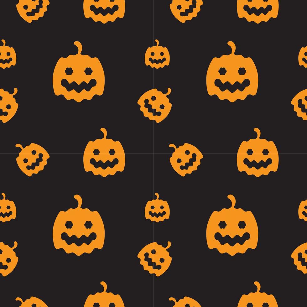 Orange Pumkins texture on black color background. Seamless pattern design template. Vector illustration.