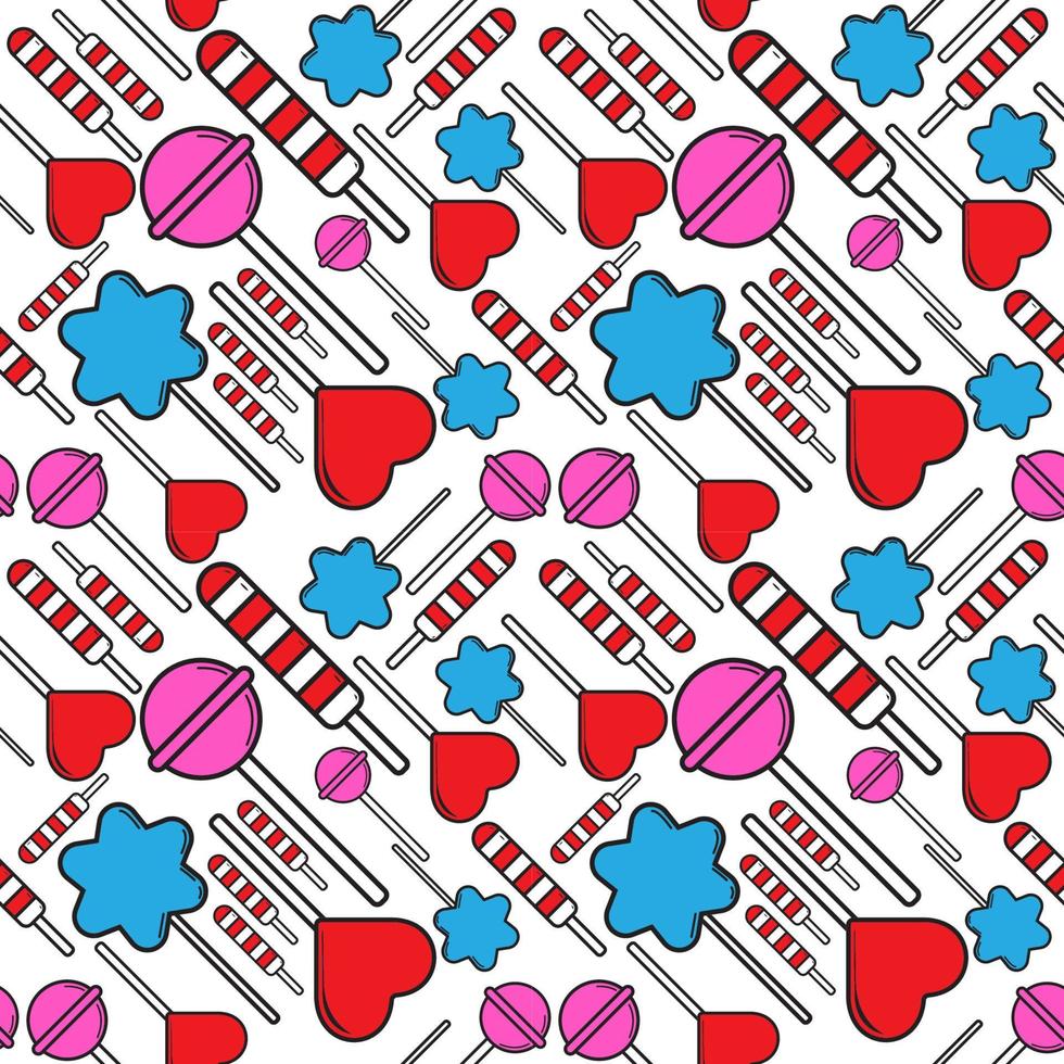 Colorful seamless pattern with various lollipop candies. Background design template. Flat cartoon stock vector illustration.