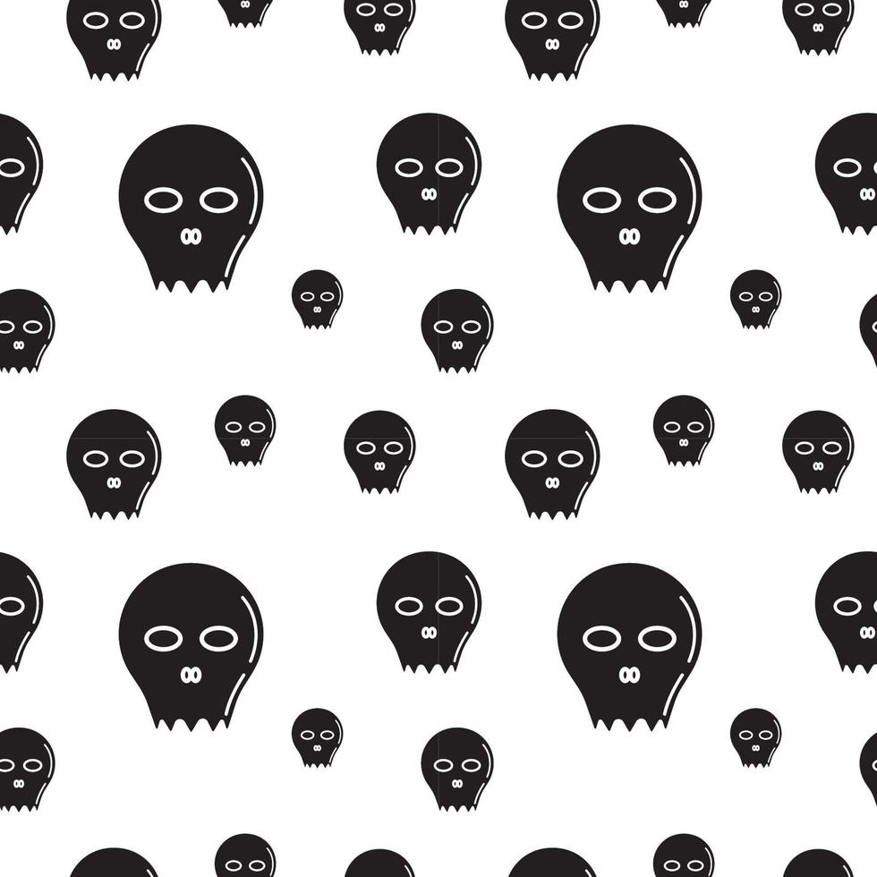 Black skull shape vector illustration in white color background. Seamless pattern design template.