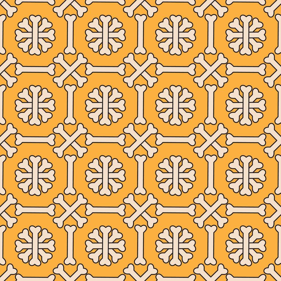 Crossbones shape with outline vector stock illustration. Seamless pattern design template. Orange and Beige color theme