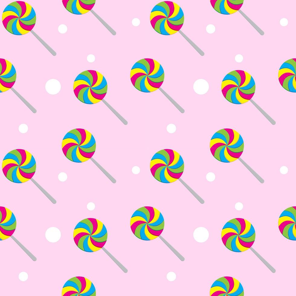 Swirl lollipop seamless pattern on pink color background. Colorful vector illustration for halloween , christmas or new year background