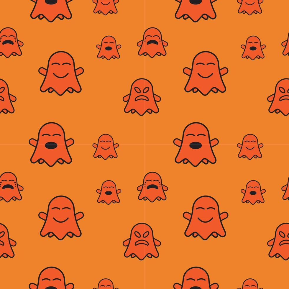 Cute ghost seamless pattern design template. Flat character vector illustration. outline design style with orange color theme.