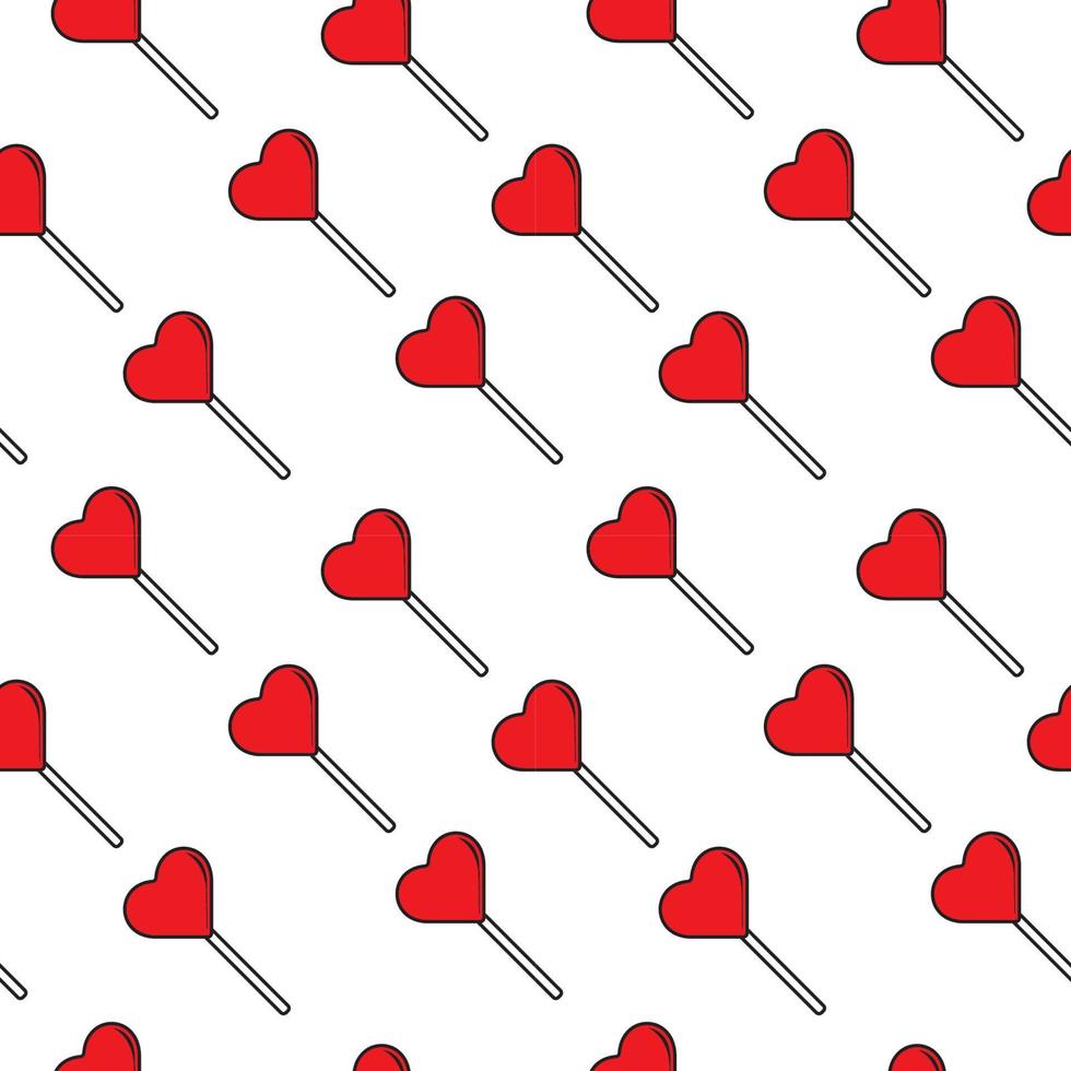 piruleta de corazón rojo de patrones sin fisuras sobre fondo de color blanco. plantilla de diseño de ilustración vectorial. adecuado para bodas o eventos de San Valentín vector