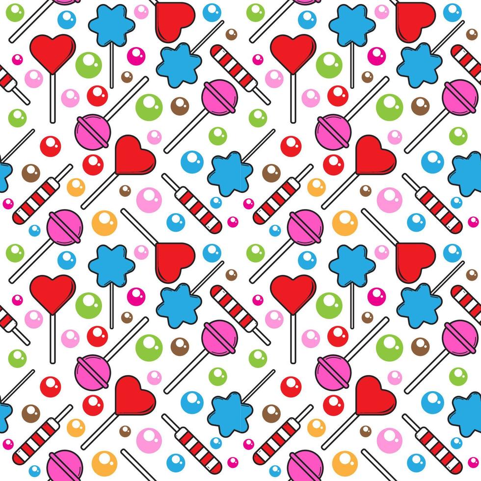 Colorful of Sweet candies and lollipop seamless pattern in white color background. abstract background design template. Vector stock illustration.