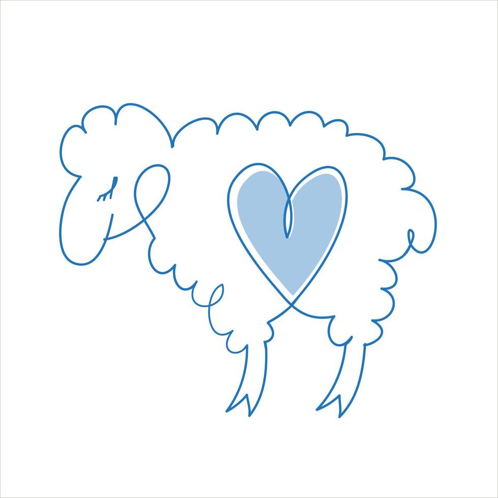 Icon of the drawn sheep with a heart. Vector sheep icon. Sheep icon highlighted on a white background.