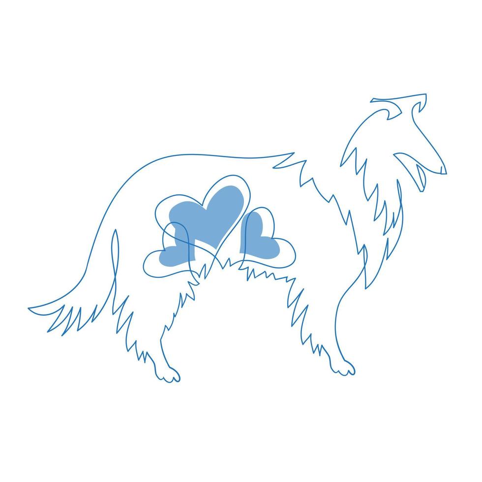 Linear silhouette of a long-haired collie vector