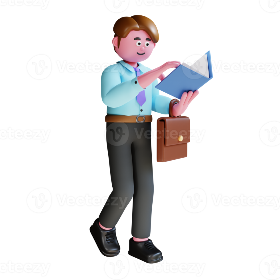 3d render businessman walking and holding report png
