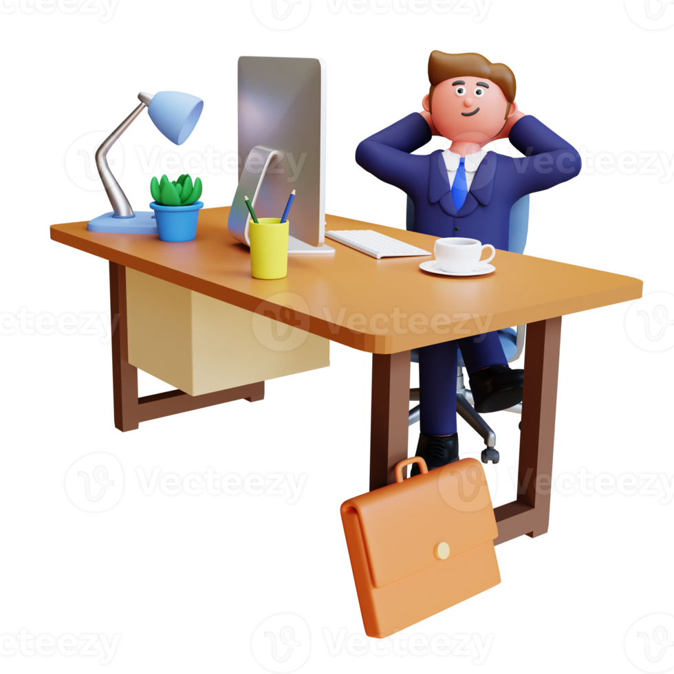 3d render businessman employee relax in office png