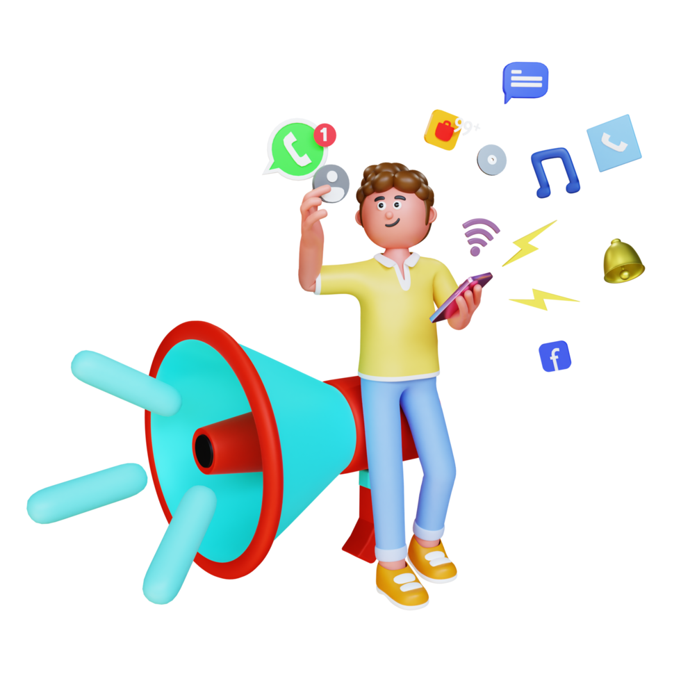 3d render man doing digital marketing png