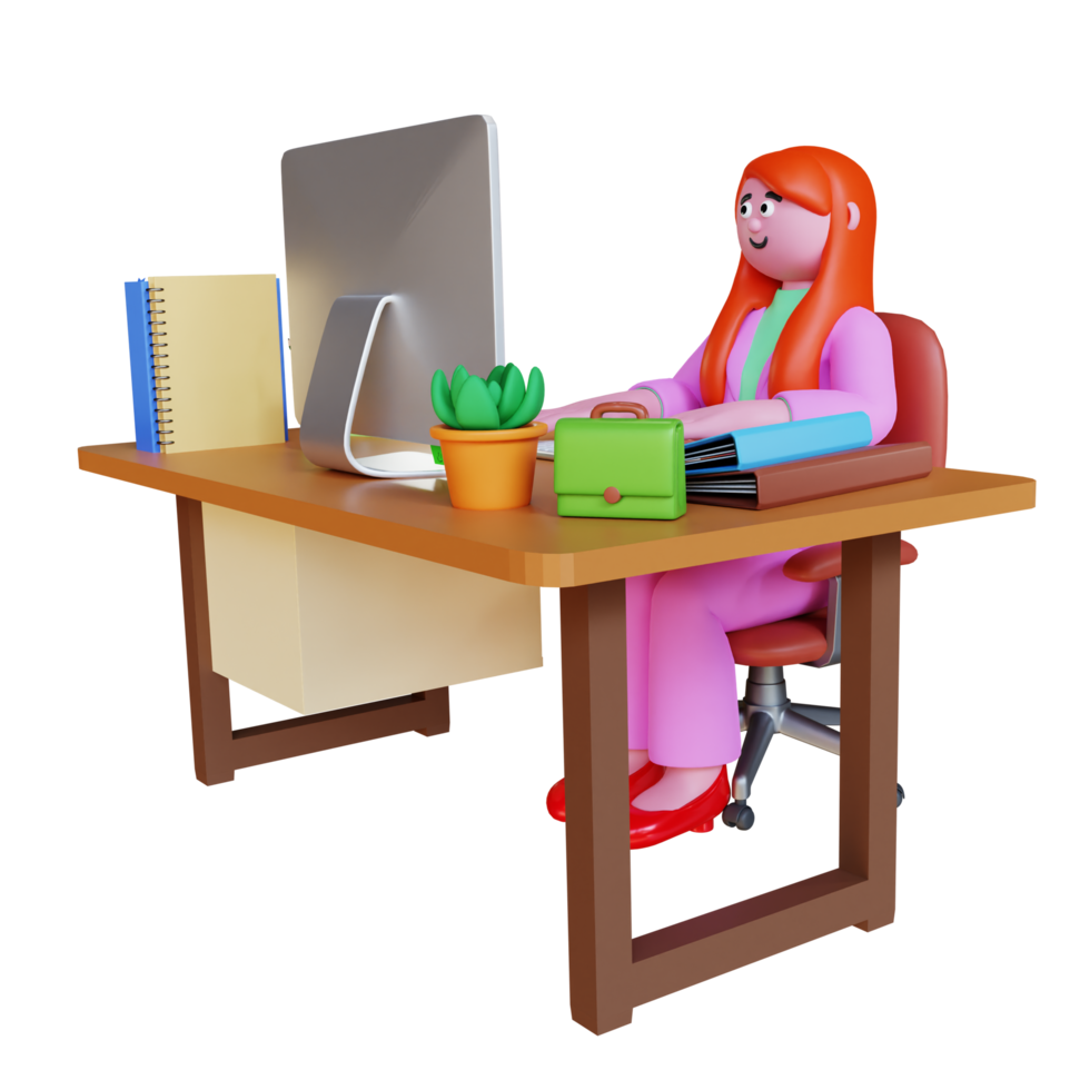 3d render woman employee doing work png