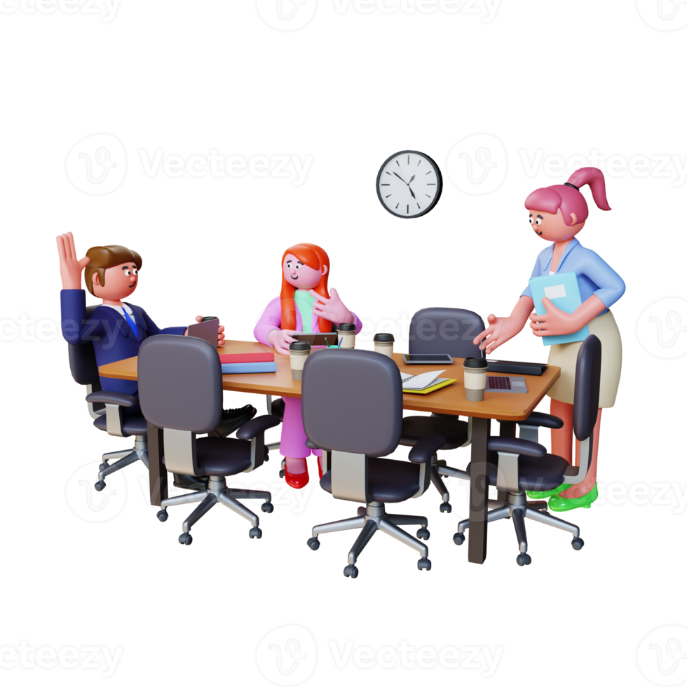 3d render character employee discuss png