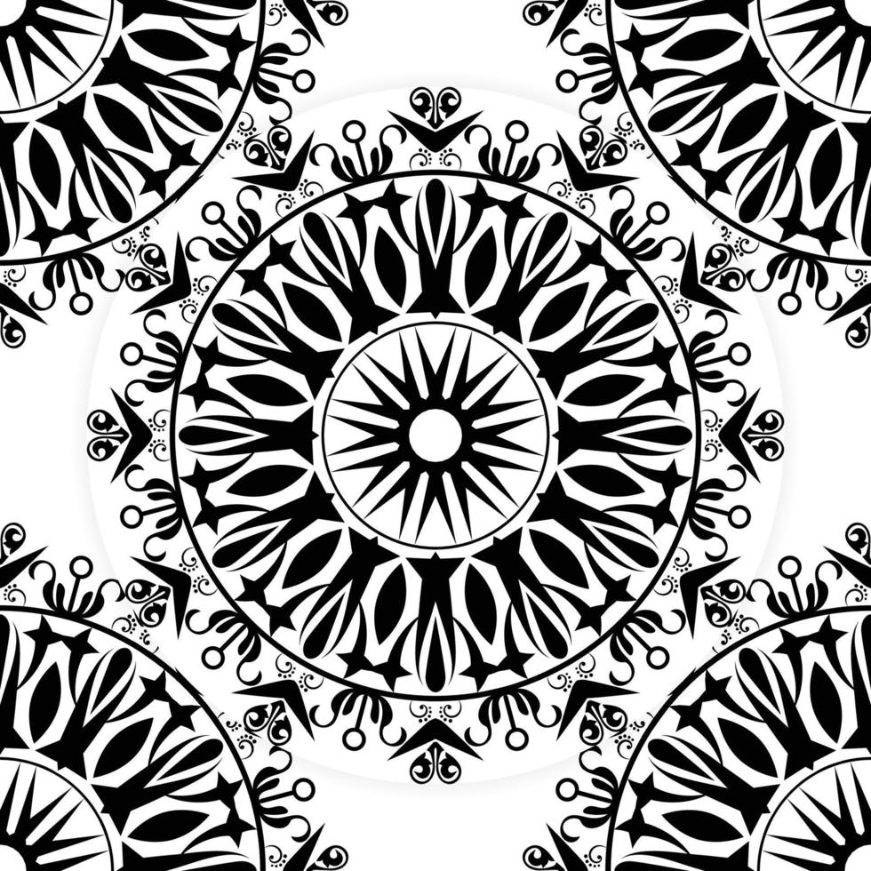 Abstract Floral Mandala Drawing, Outline round flower pattern in mehndi style for colouring book page. Antistress for adults mandala, Doodle ornament mandala, Hand drawn vector illustration