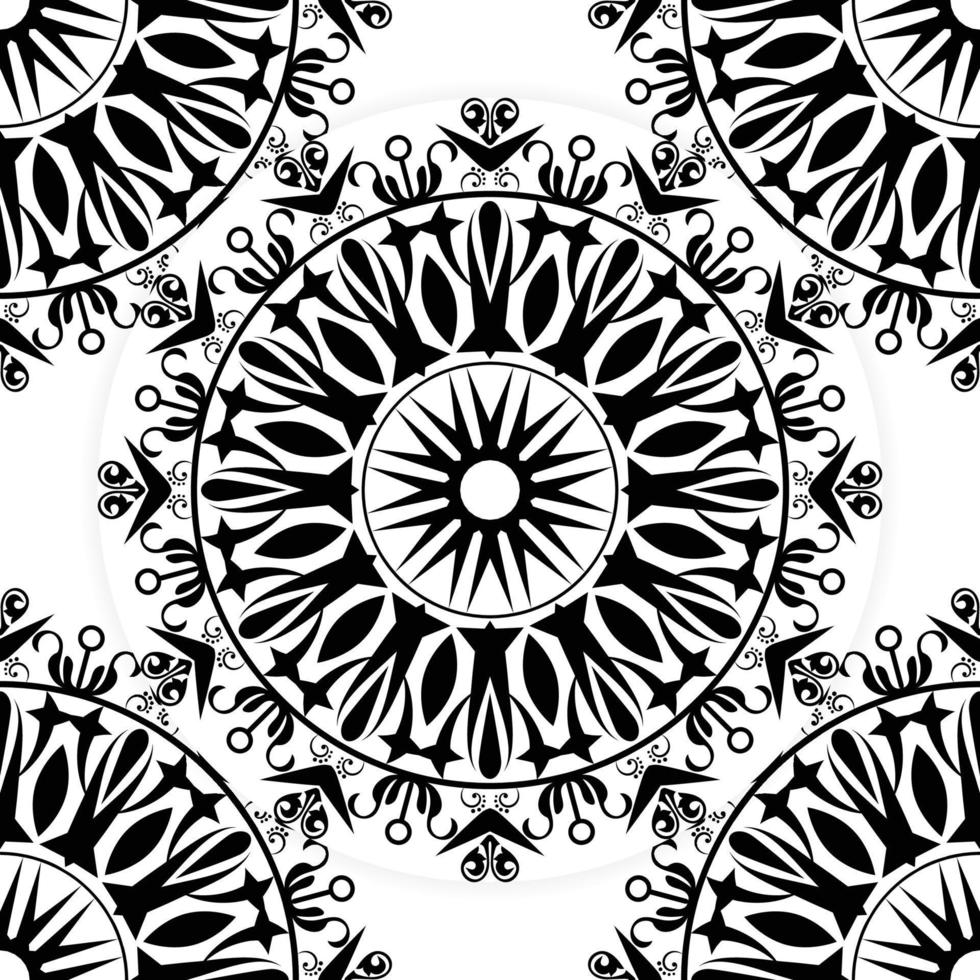 dibujo de mandala floral abstracto, patrón de flores redondas de contorno en estilo mehndi para colorear la página del libro. antiestrés para adultos mandala, doodle ornamento mandala, ilustración vectorial dibujada a mano vector