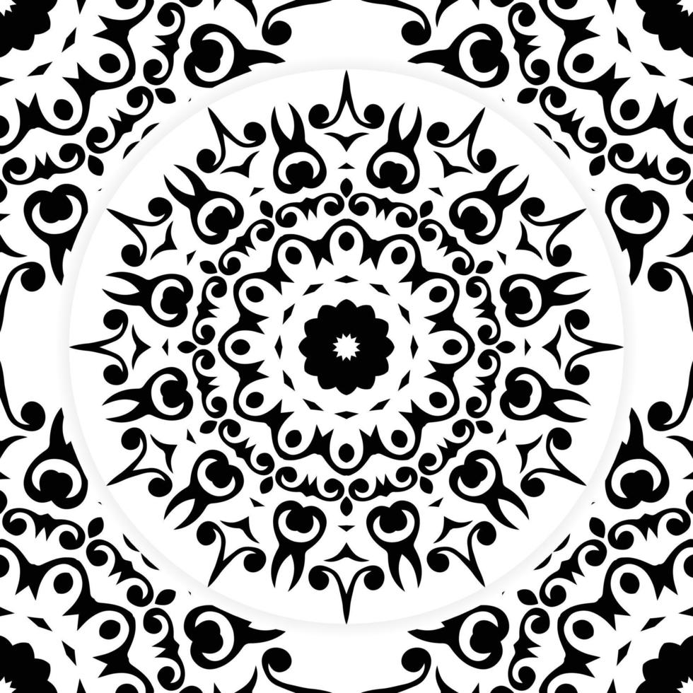 Outline round flower pattern in mehndi style for coloring book page. Antistress for adults and children. Doodle ornament in black and white. Hand draw vector illustration.