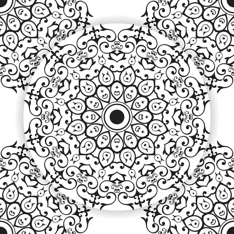 Mandala design element, geometric line pattern. Stylized floral round ornament. Zen doodle art, monochrome sketch for colouring book page, textile fabric print. Black and white illustration vector