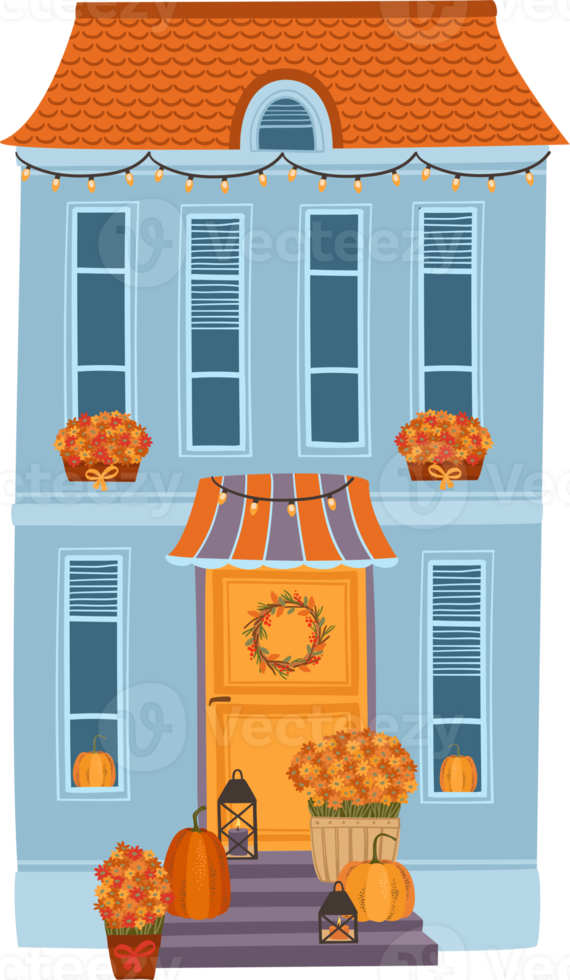 Happy Thanksgiving. Decorated house. png