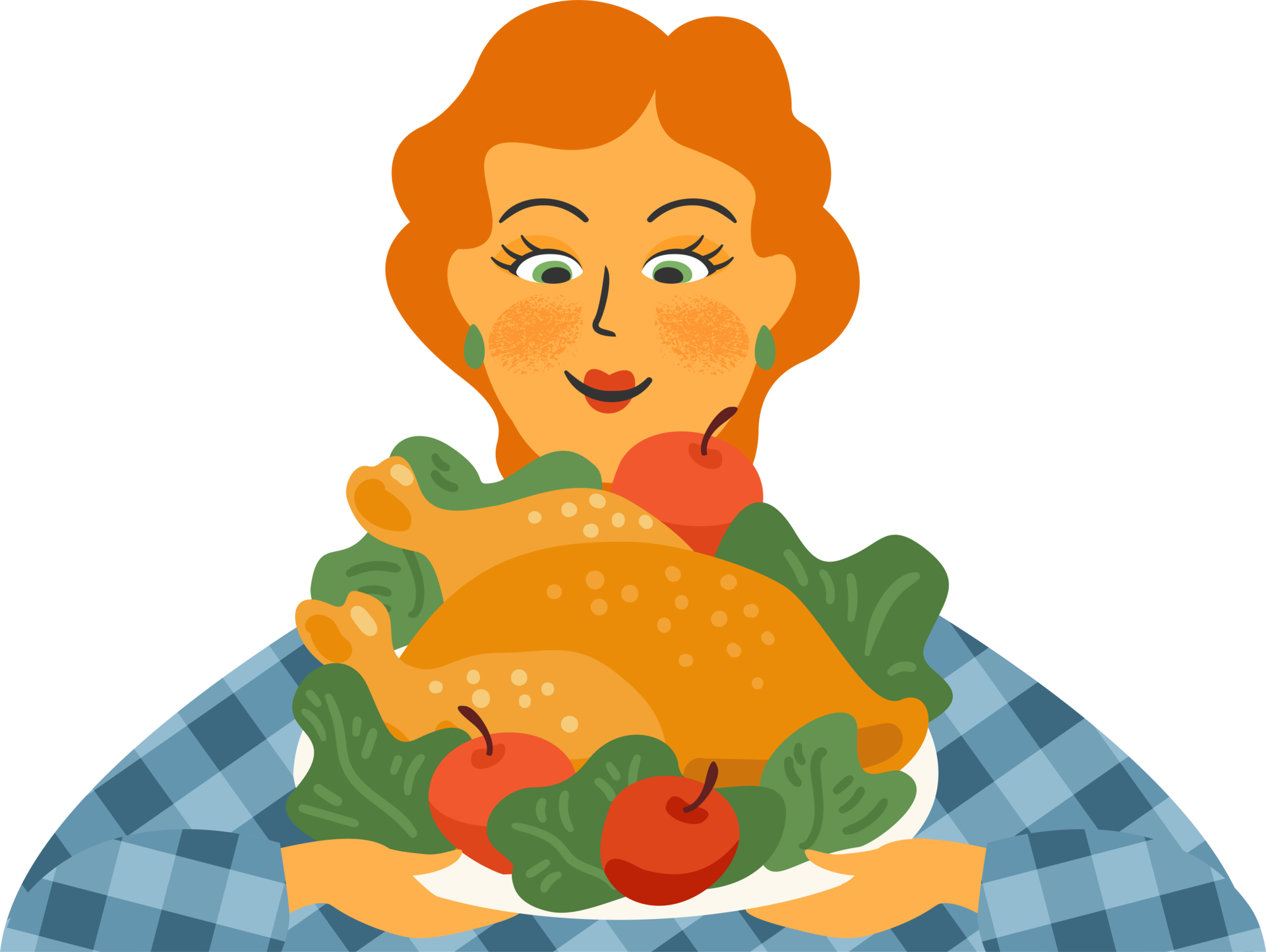 Happy Thanksgiving. Cute lady with turkey. 11337315 PNG