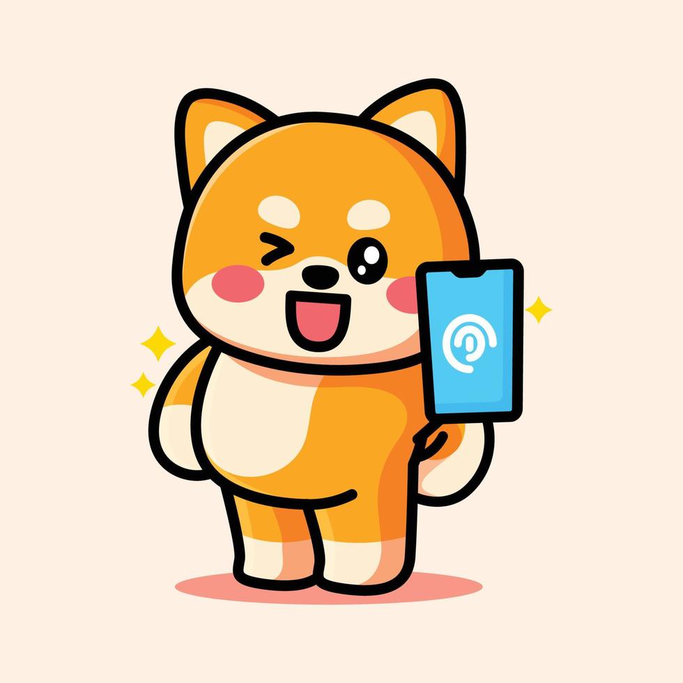 cute shiba is pointing at the phone vector