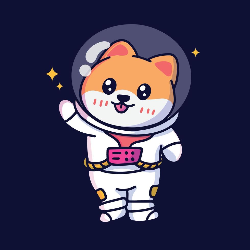 linda ilustración de perro astronauta shiba inu vector