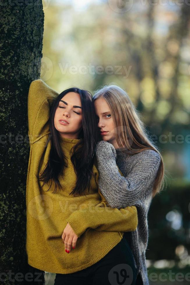 Two girls posing in the park photo