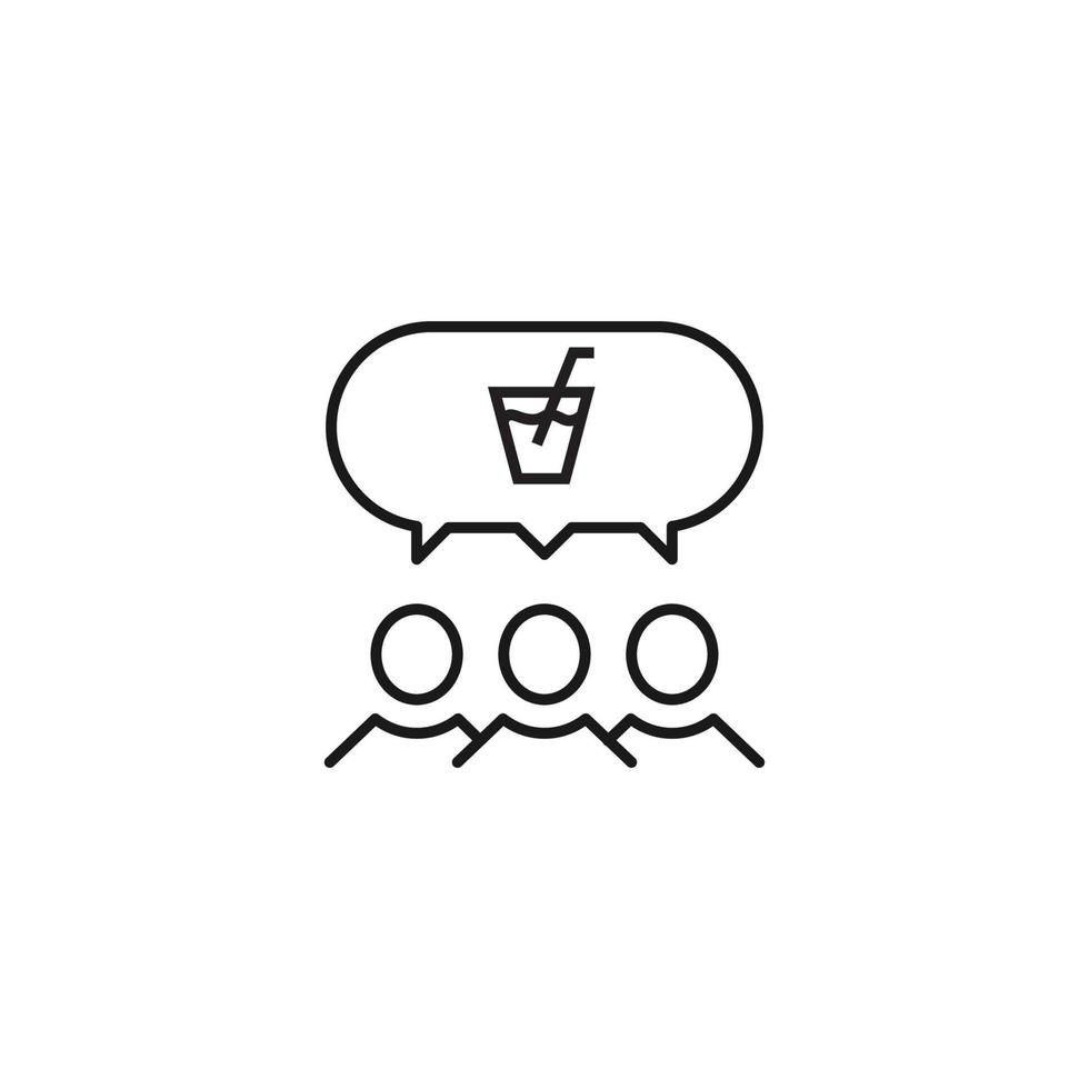 People, staff, speech bubble concept. Vector line icon for web sites, stores, online courses etc. Sign of soda with swizzle stick inside of speech bubble over group of people