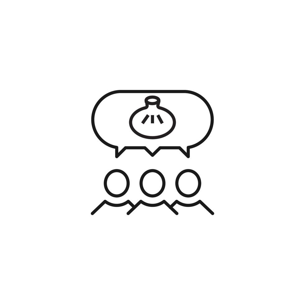 People, staff, speech bubble concept. Vector line icon for web sites, stores, online courses etc. Sign of dumpling inside of speech bubble over group of people