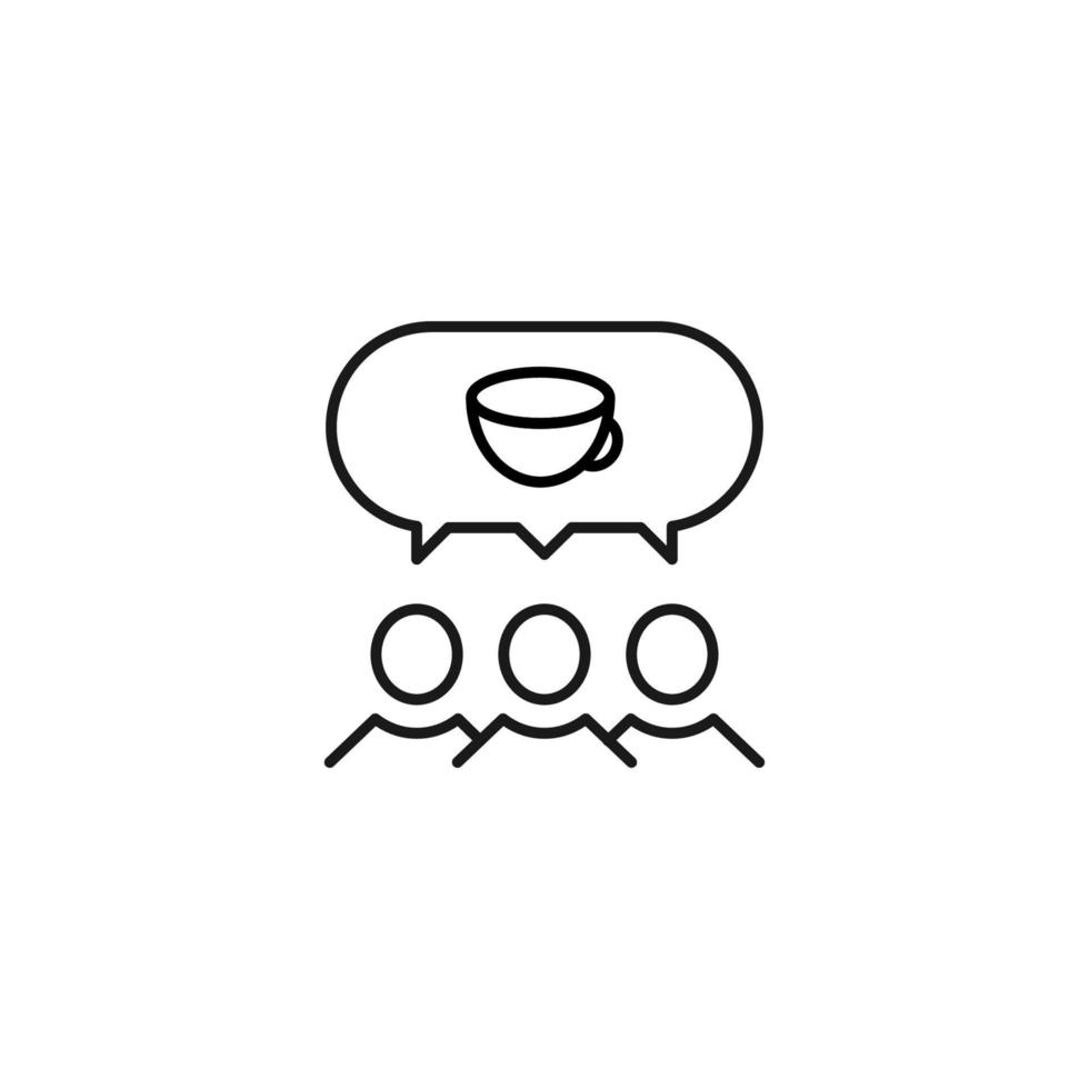 personas, personal, concepto de burbuja de habla. icono de línea vectorial para sitios web, tiendas, cursos en línea, etc. signo de taza de café dentro de la burbuja del habla sobre un grupo de personas vector